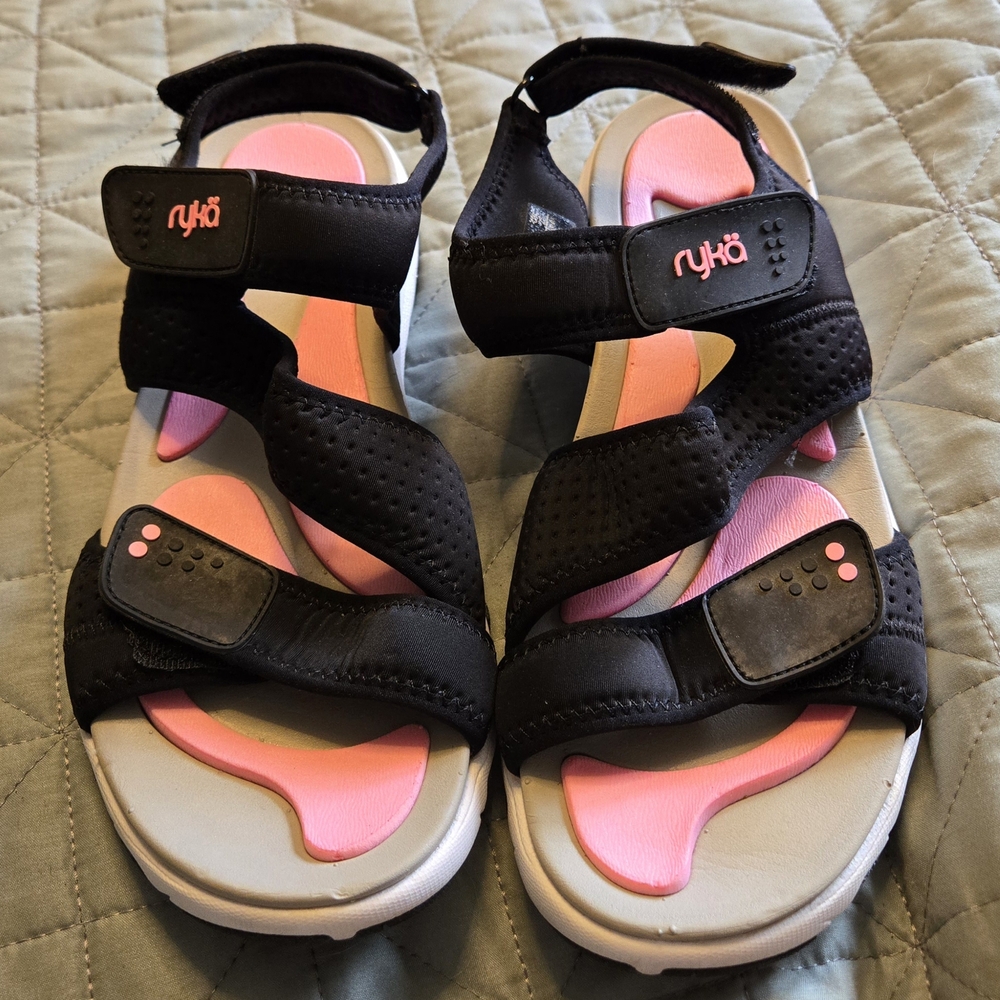 Ryka Women's Black and Pink Sandals